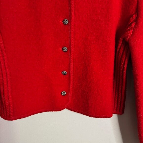 Vintage DEANS of Scotland Red Wool Cardigan Velvet Collar Size XL - Picture 4 of 6